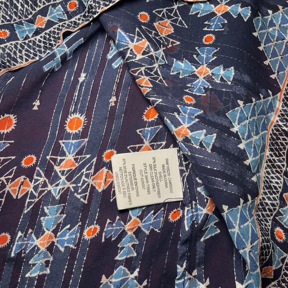 Joie Sendoa Metallic Silk Geometric Print Long Sleeve Blouse Navy Blue Size S - Picture 6 of 6